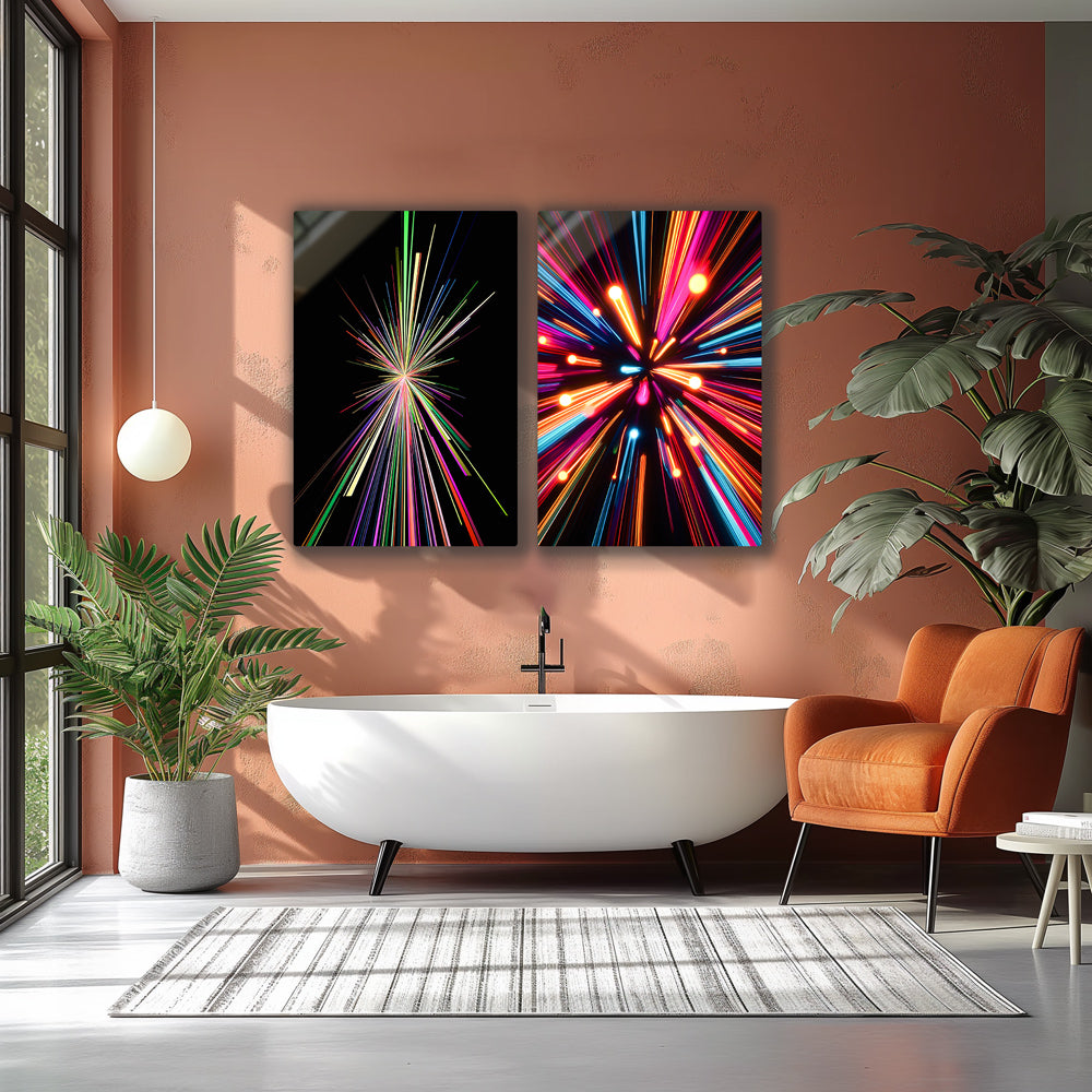 Vibrant metal wall art featuring bold colors and dynamic designs, perfect for adding a modern touch to any space.