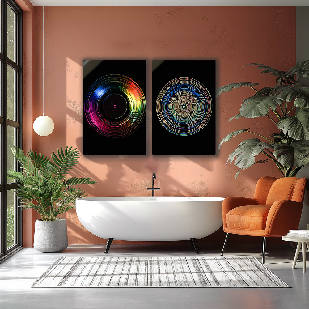 Colorful metal wall art featuring abstract designs, perfect for adding a modern touch to any space.