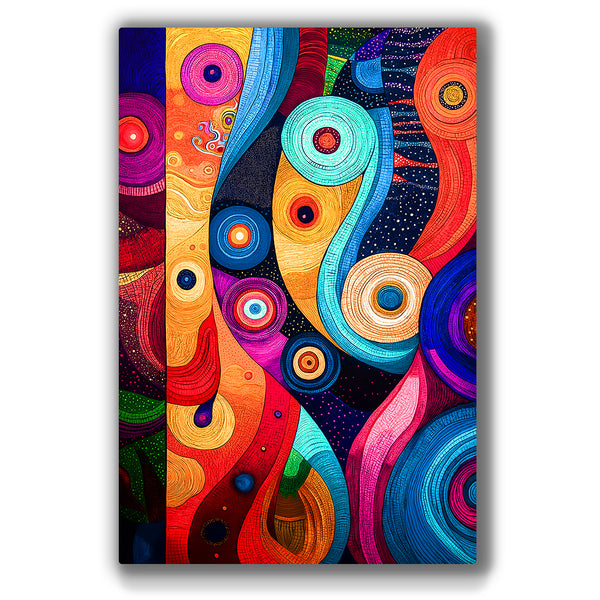 Vibrant metal wall art featuring colorful abstract designs that enhance any space with elegance and modern flair.