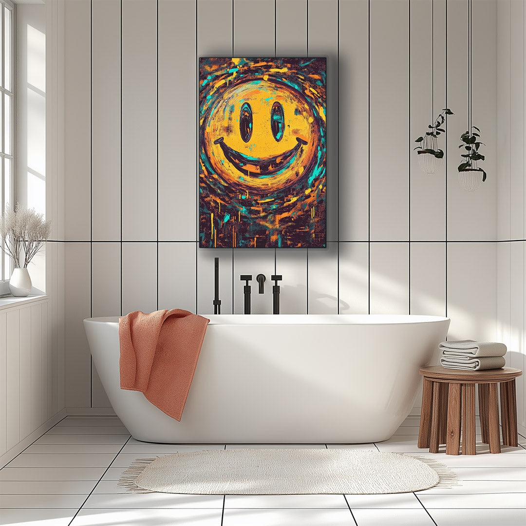 Vibrant metal wall art featuring a playful bathtub design, perfect for adding a cheerful touch to any space.