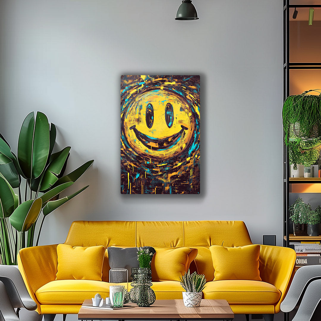 Vibrant metal wall art featuring a cheerful design, perfect for brightening up any space with color and personality.