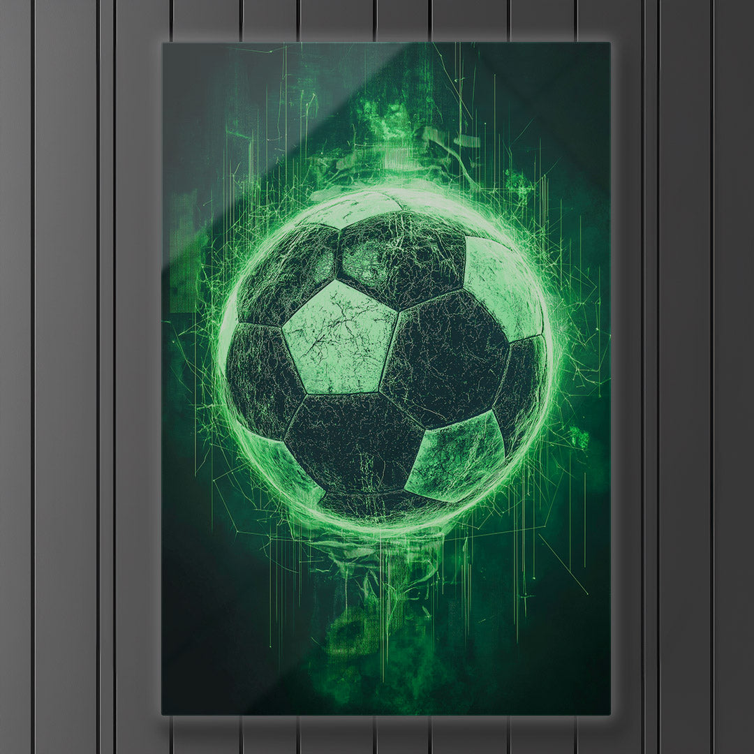 Vibrant metal wall art featuring a dynamic soccer ball design, perfect for sports enthusiasts and modern decor.