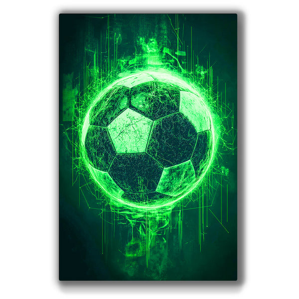 Vibrant metal wall art featuring a dynamic soccer ball design, perfect for sports enthusiasts and modern decor.