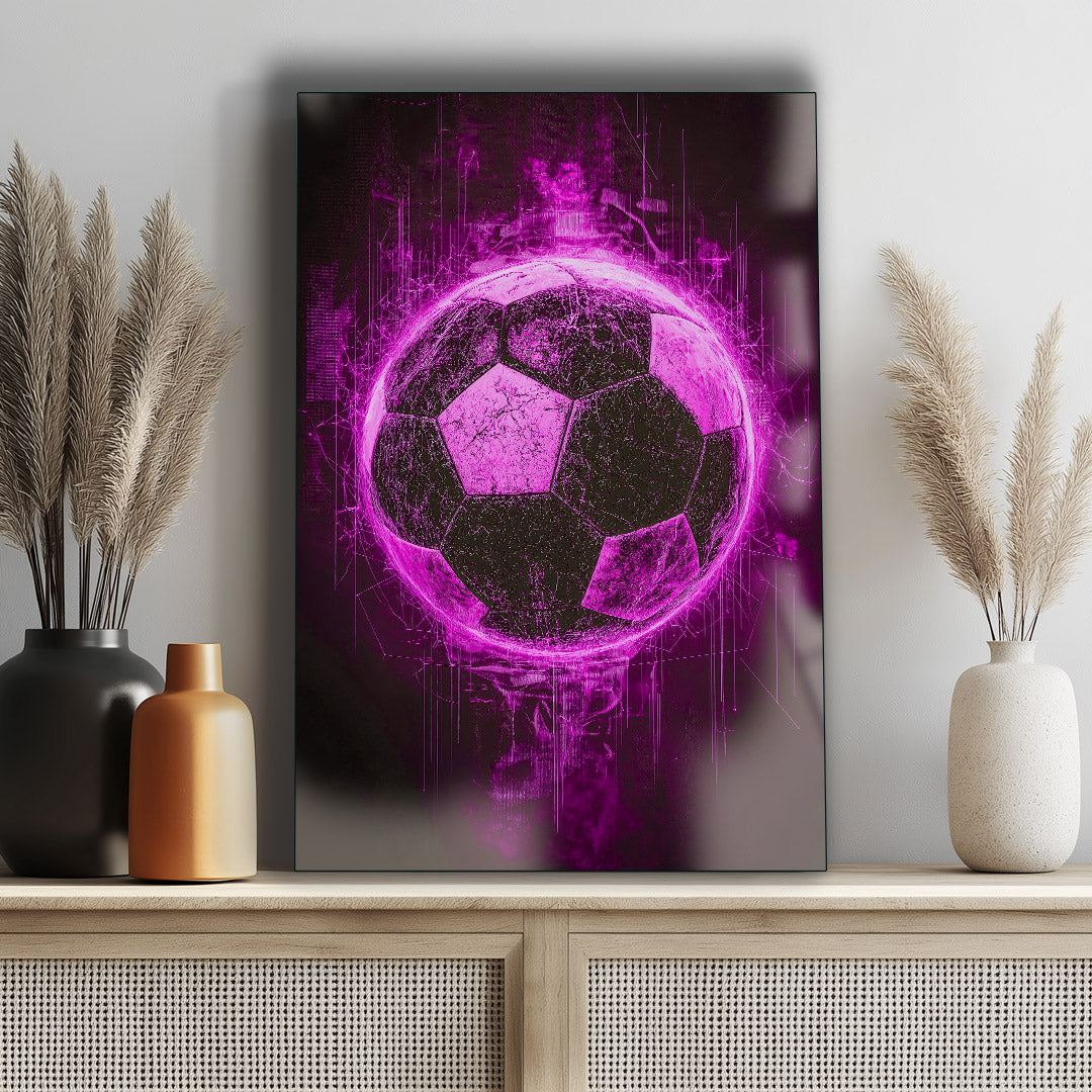 Vibrant metal wall art featuring a dynamic soccer ball design, perfect for sports enthusiasts and stylish home decor.