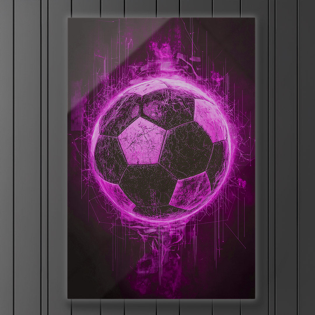 Vibrant metal wall art featuring a dynamic soccer ball design, perfect for sports enthusiasts and modern decor.