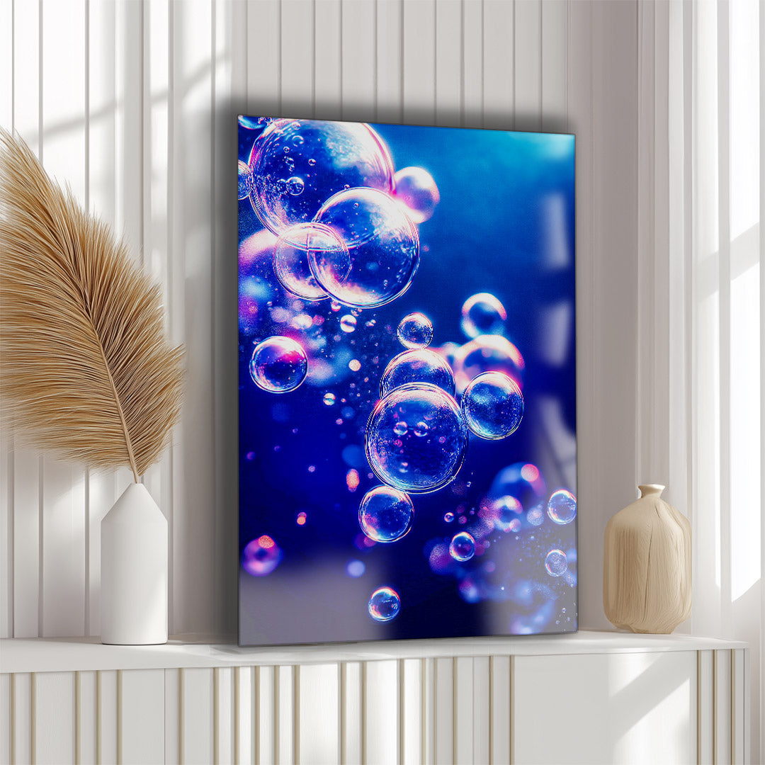 Vibrant metal wall art featuring dynamic underwater bubbles, adding a touch of modern elegance and depth to any space.