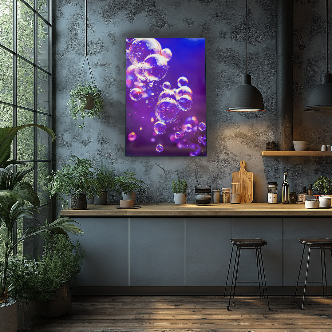 Vibrant metal wall art featuring an underwater scene with colorful bubbles, perfect for adding a lively touch to any kitchen decor.