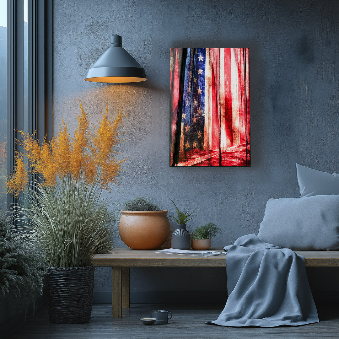 Vibrant metal wall art featuring a stunning painted flag design, perfect for adding a patriotic touch to any space.