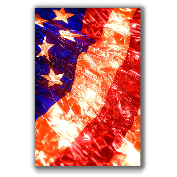 Vibrant metal wall art featuring a stunning American flag design, perfect for adding a bold, patriotic touch to any space.