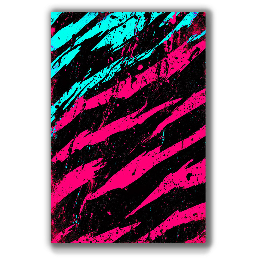 Vibrant metal wall art featuring striking claw marks in pink and cyan, perfect for adding a bold touch to any space.