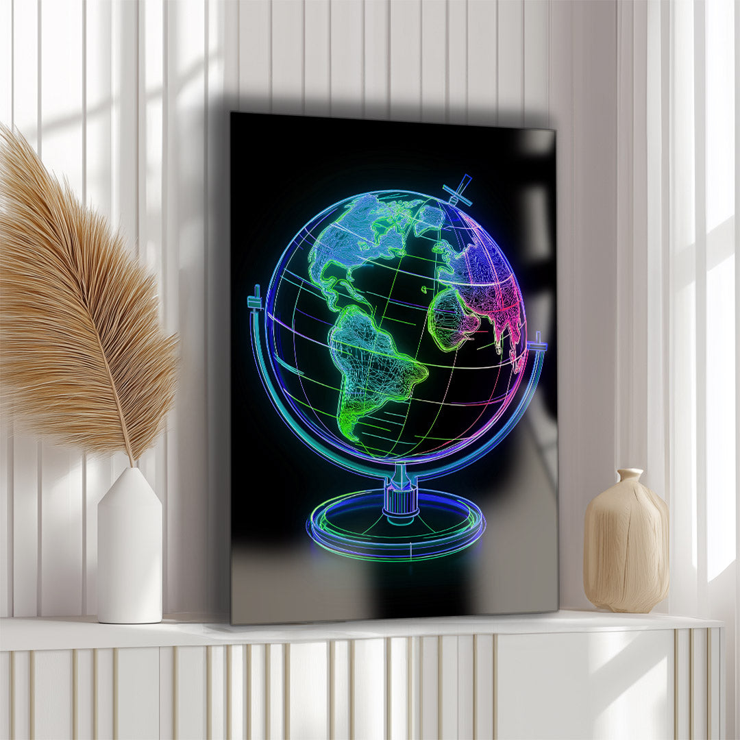 Vibrant metal wall art featuring a stunning globe design, perfect for adding a touch of elegance and color to any space.