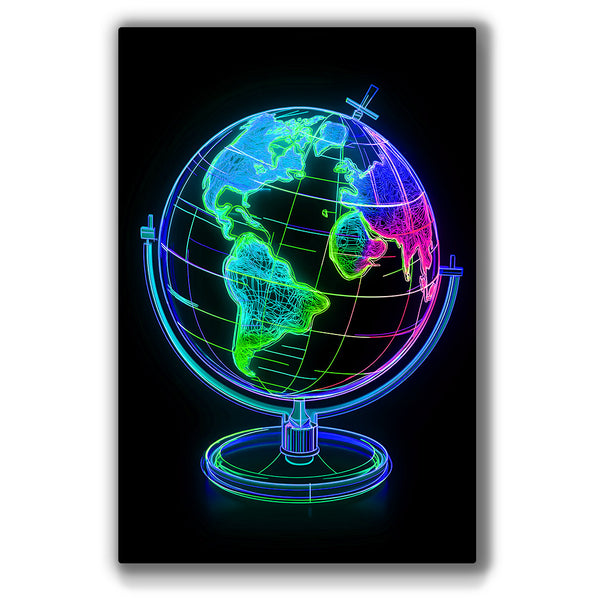 Vibrant metal wall art featuring a globe design, perfect for adding a modern touch to any space with its eye-catching colors and textures.