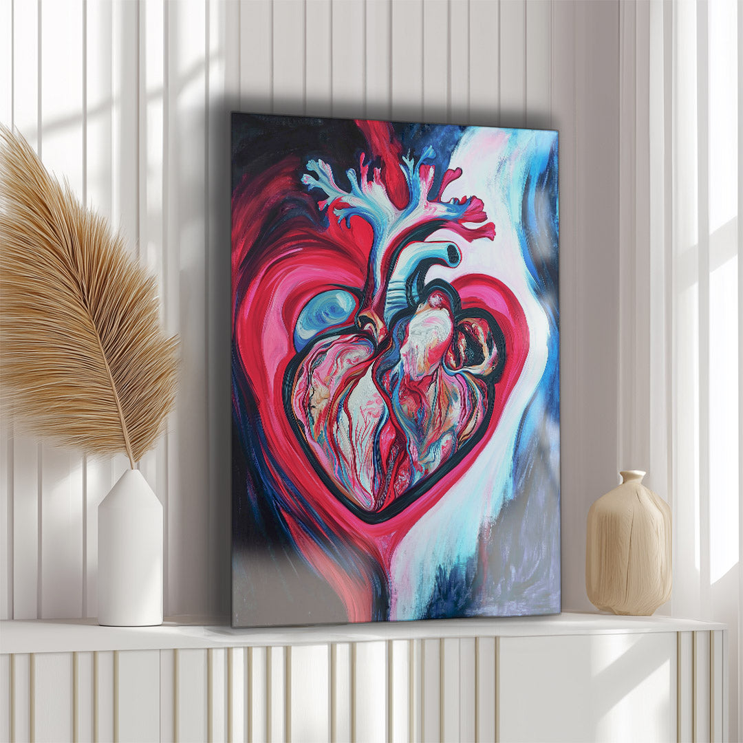 Vibrant metal wall art featuring a striking heart illustration, perfect for adding a bold touch to any space.