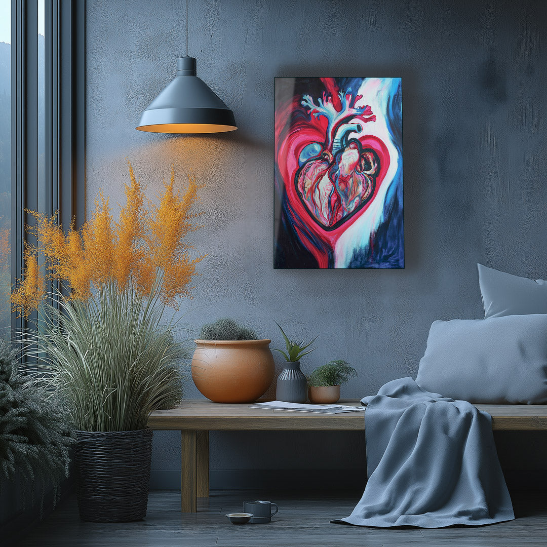 Vibrant metal wall art featuring a heart design, perfect for adding a pop of color and warmth to any kitchen space.