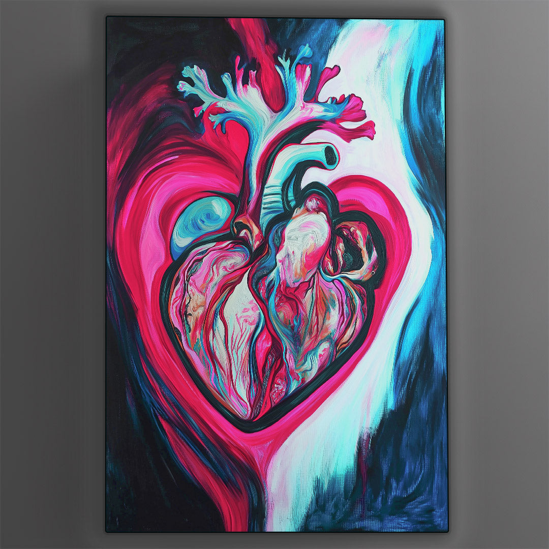 Vibrant metal wall art featuring a striking heart illustration, perfect for adding a bold touch to any space.