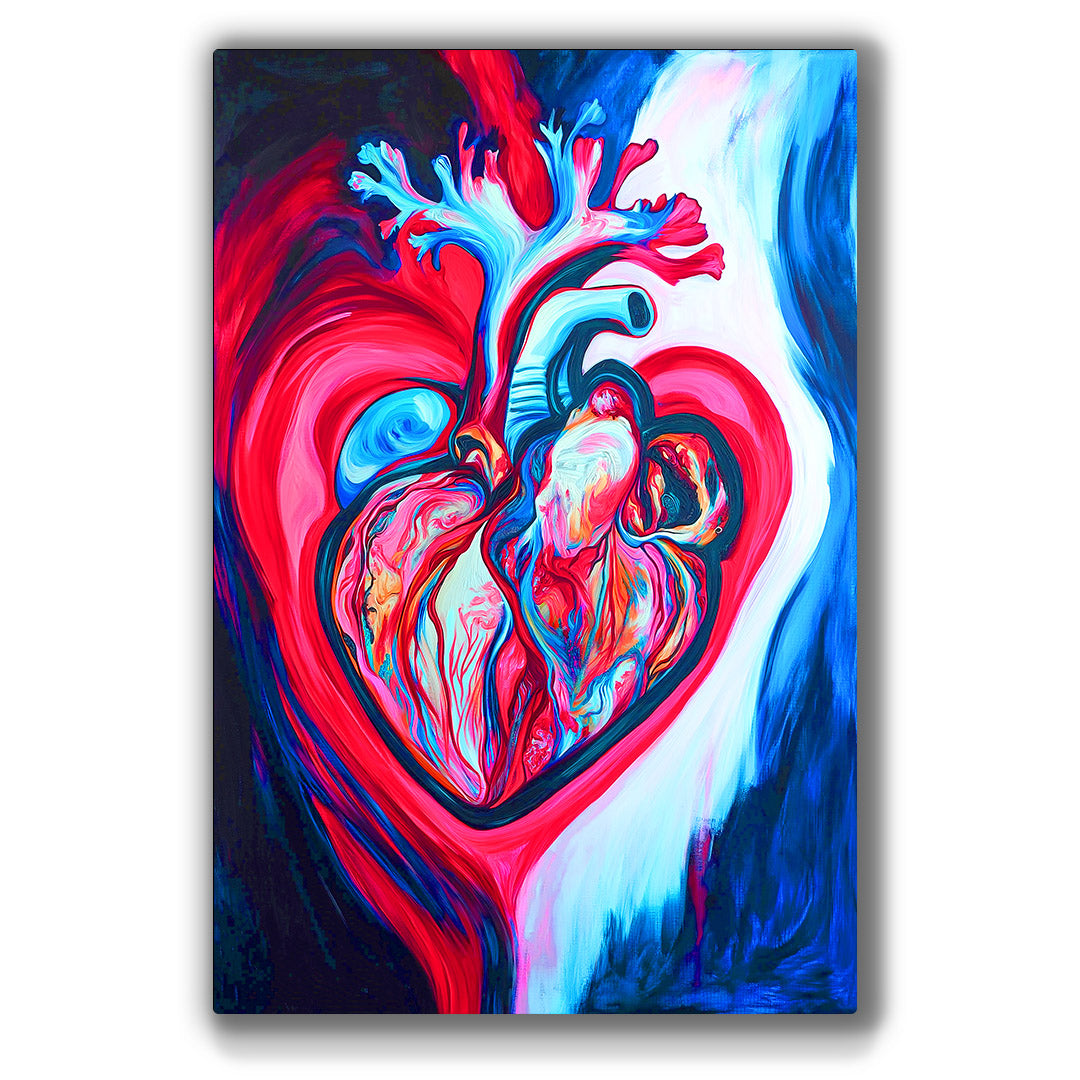 Vibrant metal wall art featuring a striking heart design that adds color and personality to any space. Perfect for modern decor.