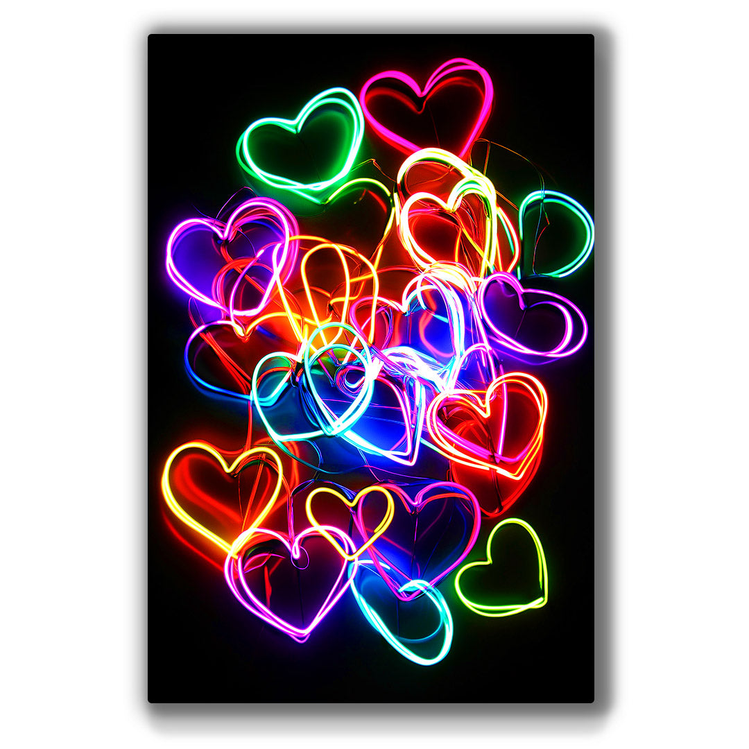 Vibrant metal wall art featuring a colorful heart collage, perfect for adding a lively touch to any space.