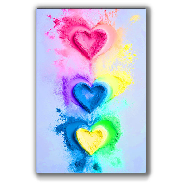 Vibrant metal wall art featuring dynamic heart designs, perfect for adding color and personality to any space.