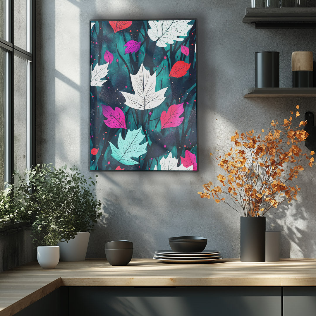 Vibrant metal wall art featuring colorful leaves, perfect for adding a lively touch to any space.