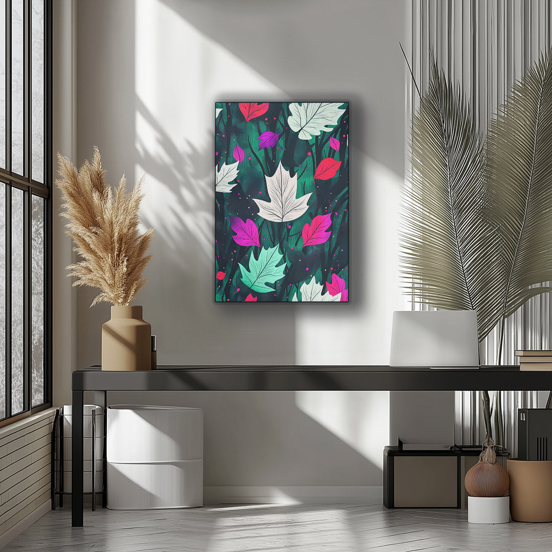 Vibrant metal wall art featuring colorful leaves, perfect for adding a lively touch to any space.