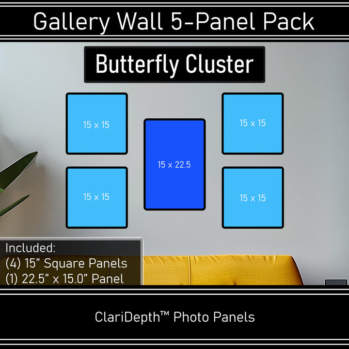 Custom Metal Photo Wall - Butterfly Cluster - 5 Piece Gallery Wall
