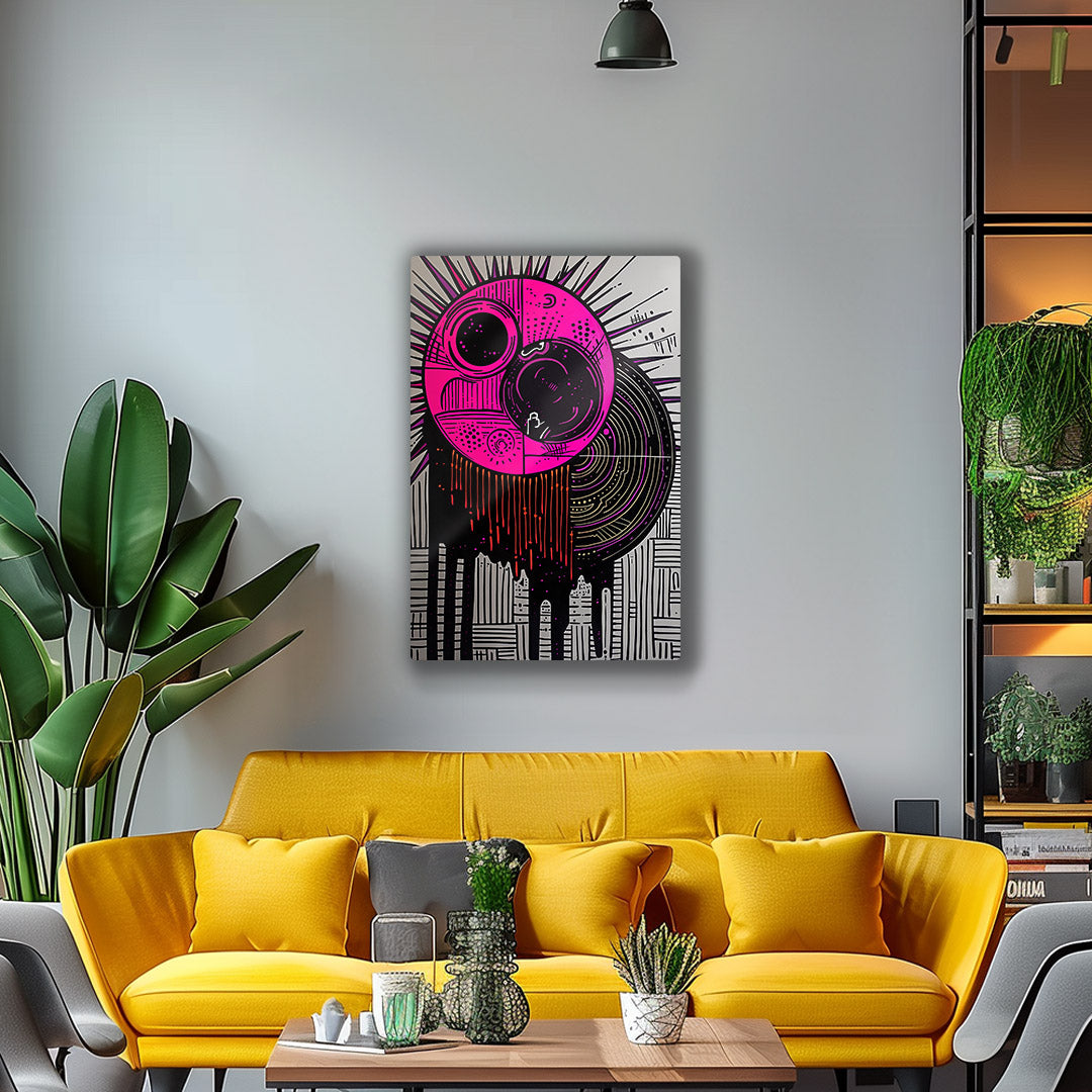 Vibrant metal wall art featuring bold colors and dynamic designs, perfect for adding a contemporary touch to any space.