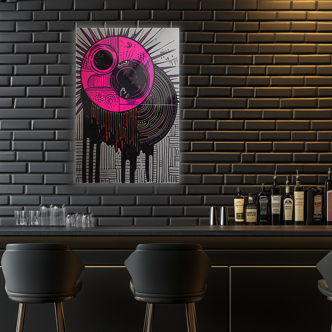 Vibrant metal wall art featuring a striking black brick design, perfect for adding bold character to any space.