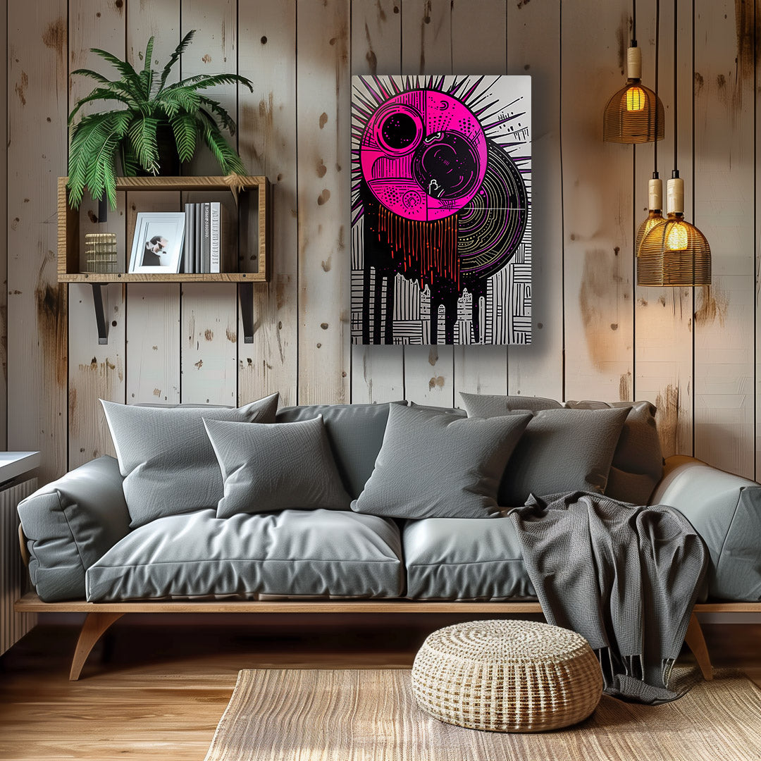 Vibrant metal wall art featuring a modern design that adds a striking touch to any space with dynamic colors and textures.