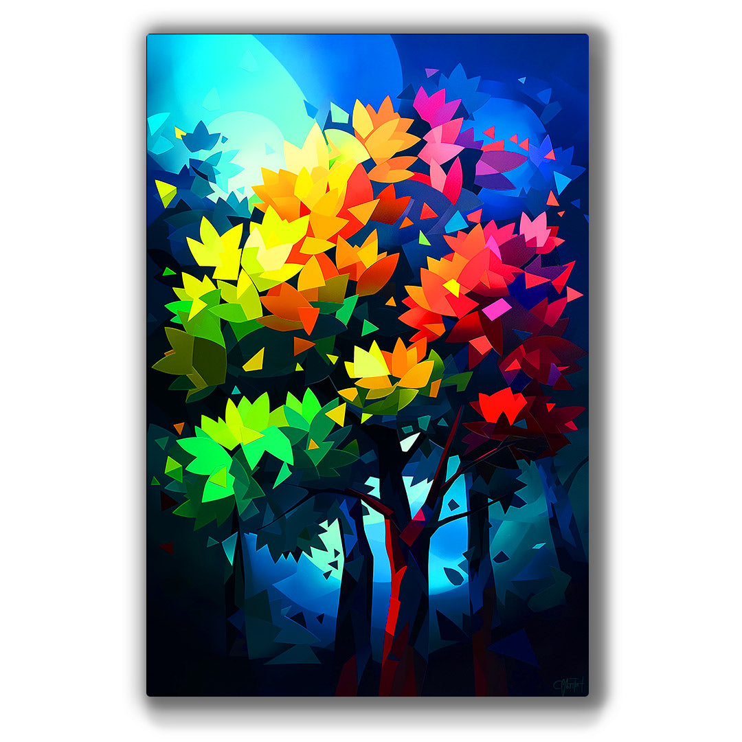 Vibrant metal wall art featuring striking colors and dynamic designs, perfect for adding a bold touch to any space.