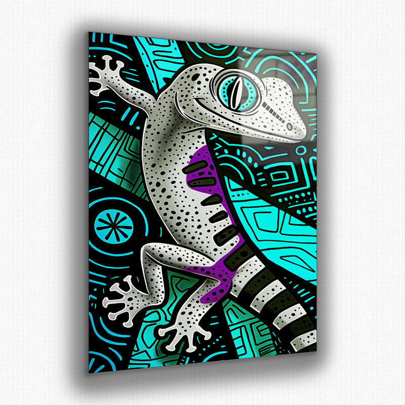 Vibrant metal wall art featuring a stunning gecko design that adds a modern touch to any space with its colorful and eye-catching details.