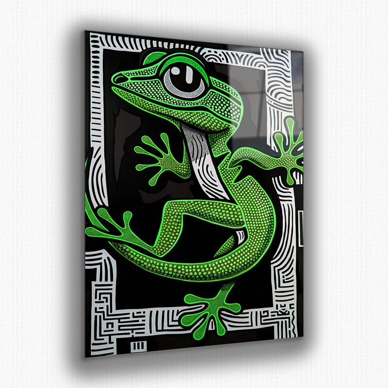 Vibrant metal wall art featuring a striking gecko design, perfect for adding a pop of color and personality to any space.