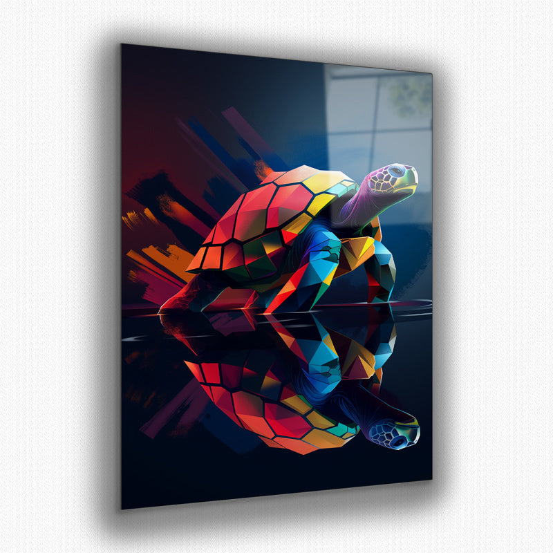 Vibrant metal wall art featuring a colorful turtle design, perfect for adding a bold touch to any space.