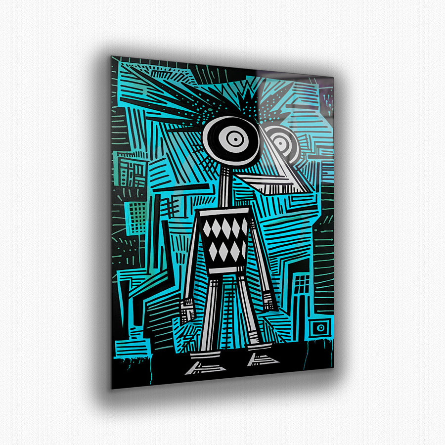 Vibrant metal wall art featuring abstract blue patterns, perfect for adding a modern touch to any space.