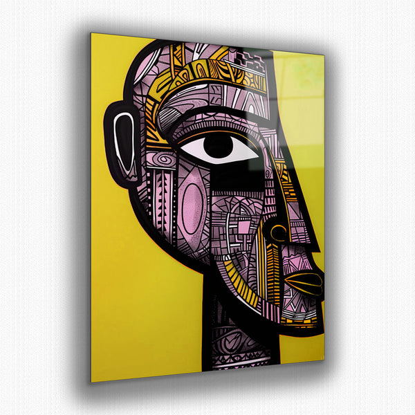 Vibrant metal wall art featuring a bold Aztec yellow design, perfect for adding a striking touch to any space.