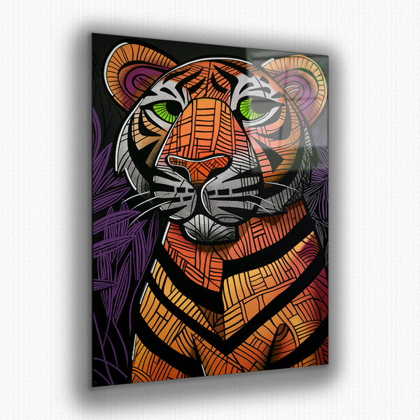 Vibrant metal wall art featuring a striking pink tiger design, perfect for adding a bold touch to any space.