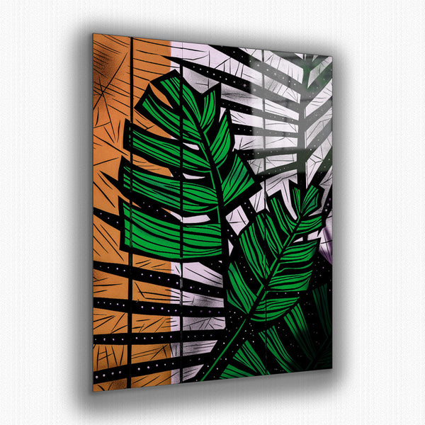 Vibrant metal wall art featuring lush palm leaves, perfect for adding a tropical touch to any space.