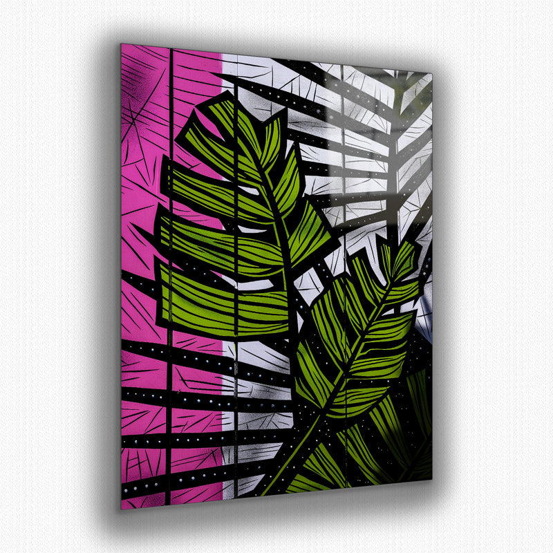 Vibrant metal wall art featuring lush palm leaves, adding a tropical touch and modern flair to any space.