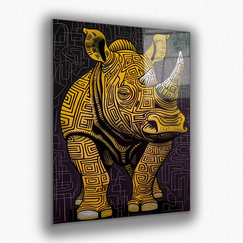 Vibrant metal wall art featuring a striking pink rhino design, perfect for adding a bold touch to any space.