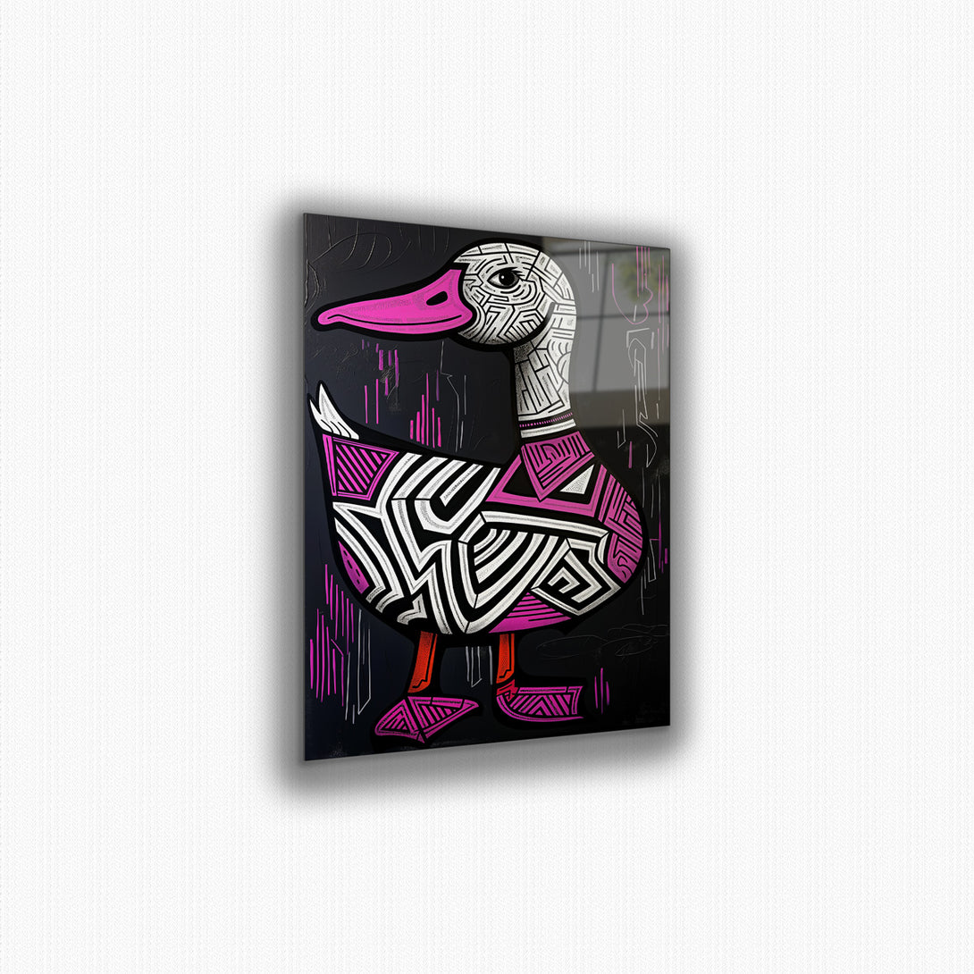 Vibrant metal wall art featuring a striking pink duck design, perfect for adding a pop of color and personality to any space.