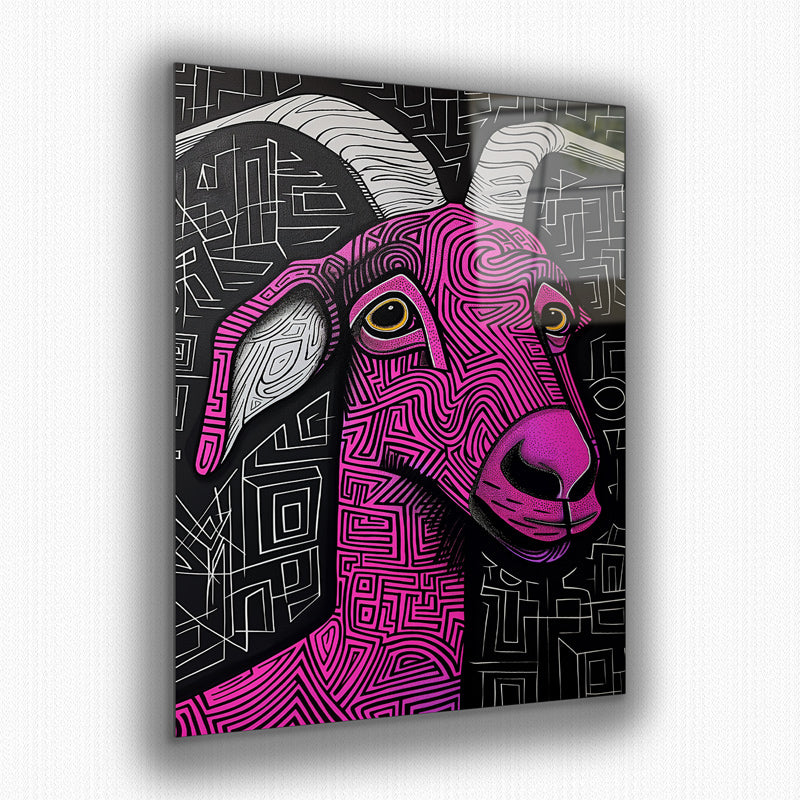 Vibrant metal wall art featuring a bold goat design, perfect for adding a pop of color and personality to any space.