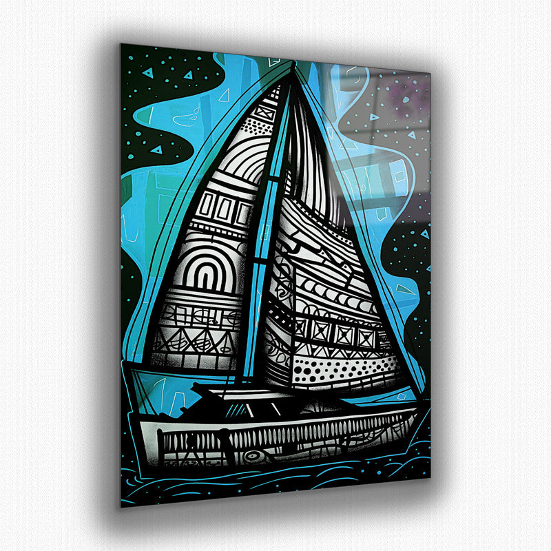 Vibrant metal wall art featuring a sailboat in stunning colors, perfect for adding a nautical touch to any space.