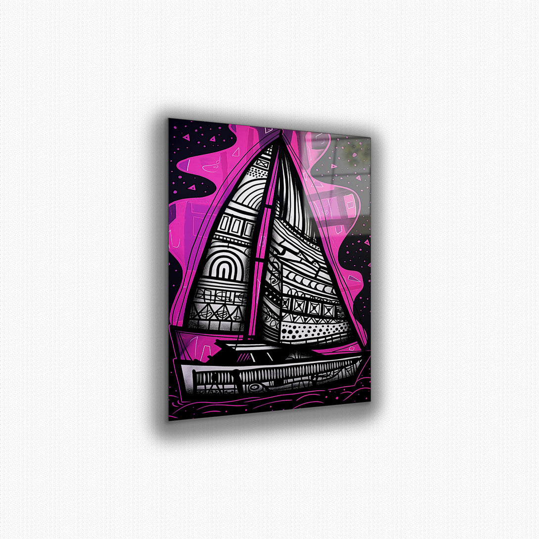 Vibrant metal wall art featuring a stylish sailboat design, perfect for adding a pop of color and elegance to any space.