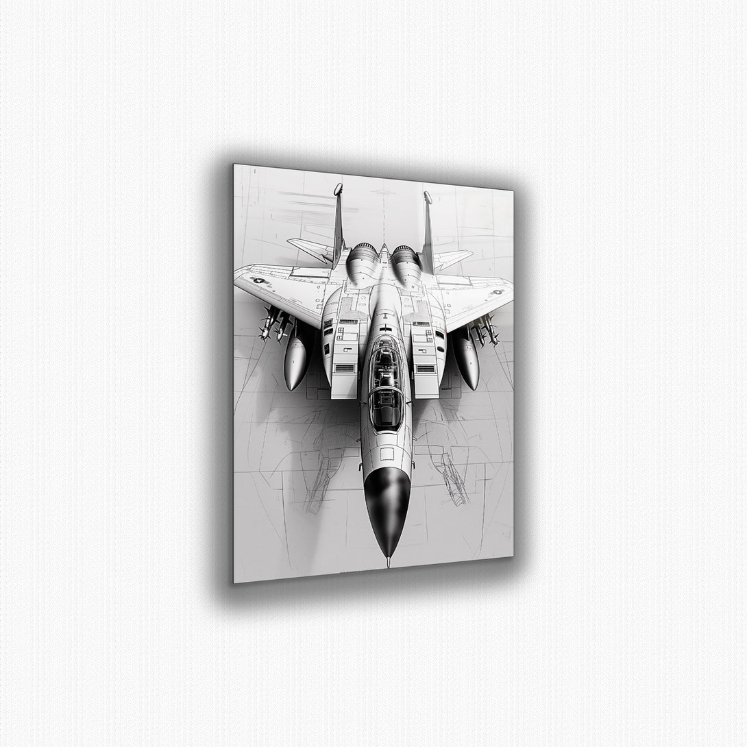 Vibrant metal wall art featuring a dynamic fighter jet sketch, perfect for adding a bold touch to any space.