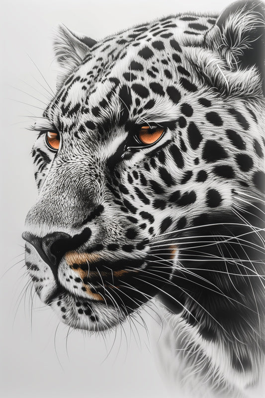 Vibrant metal wall art featuring a striking black and white cheetah design, perfect for adding a bold statement to any space.