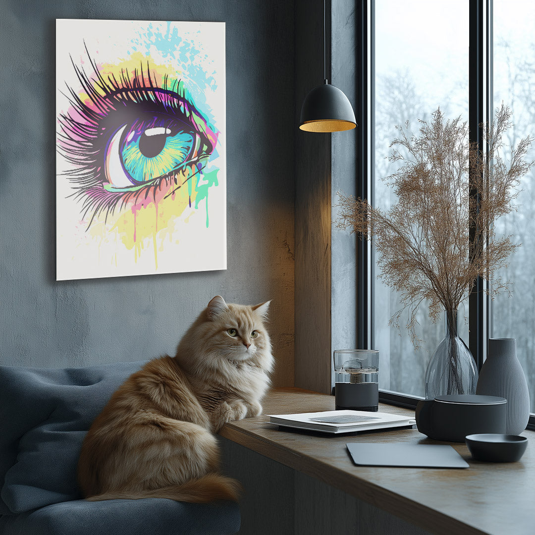 Striking neon eye artwork with radiant hues and captivating details.