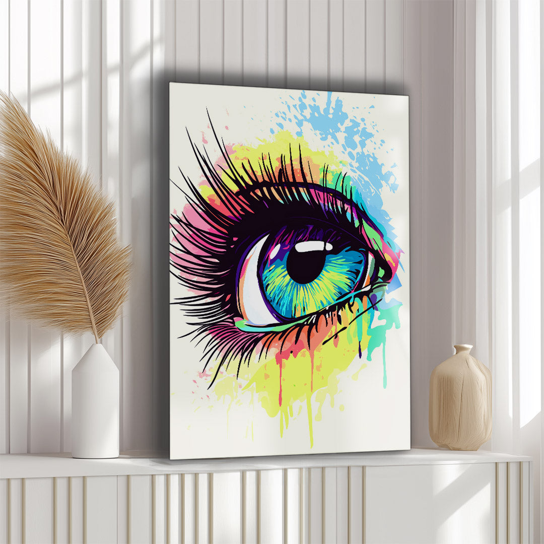 Bright Eyes Pop Wall Art, featuring electric neon hues.