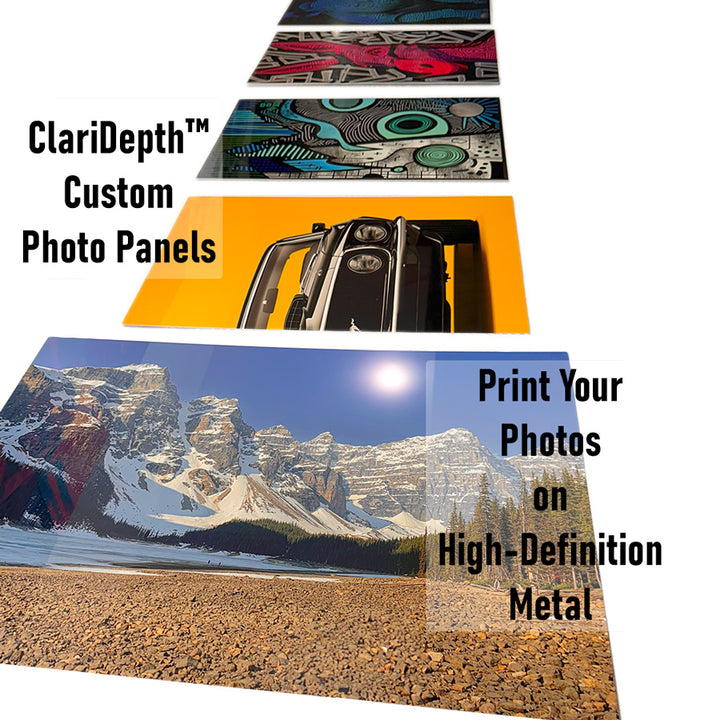 Custom photo panel featuring vibrant colors and sleek metal finish.