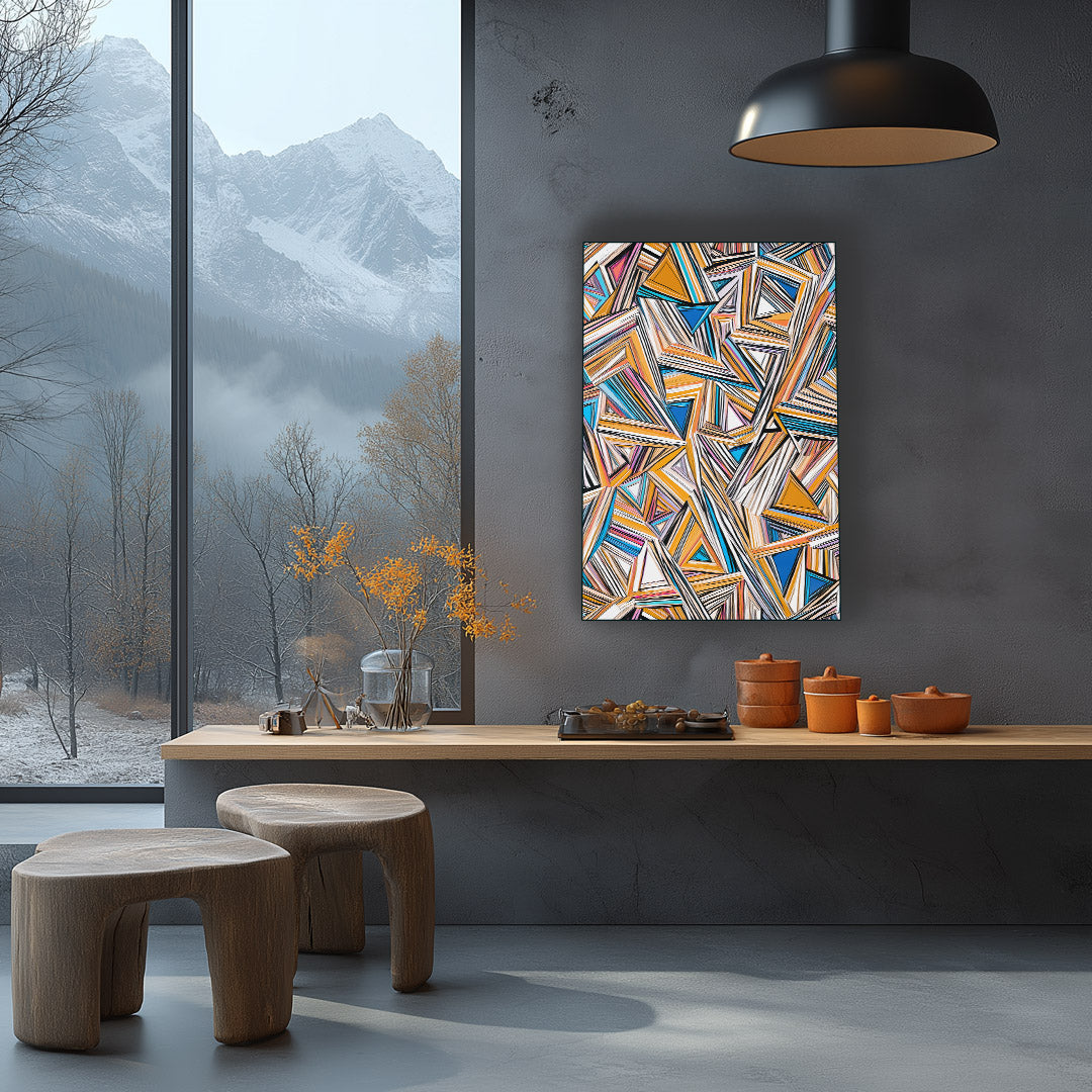 Vivid, shiny geometric designs with layered shapes.