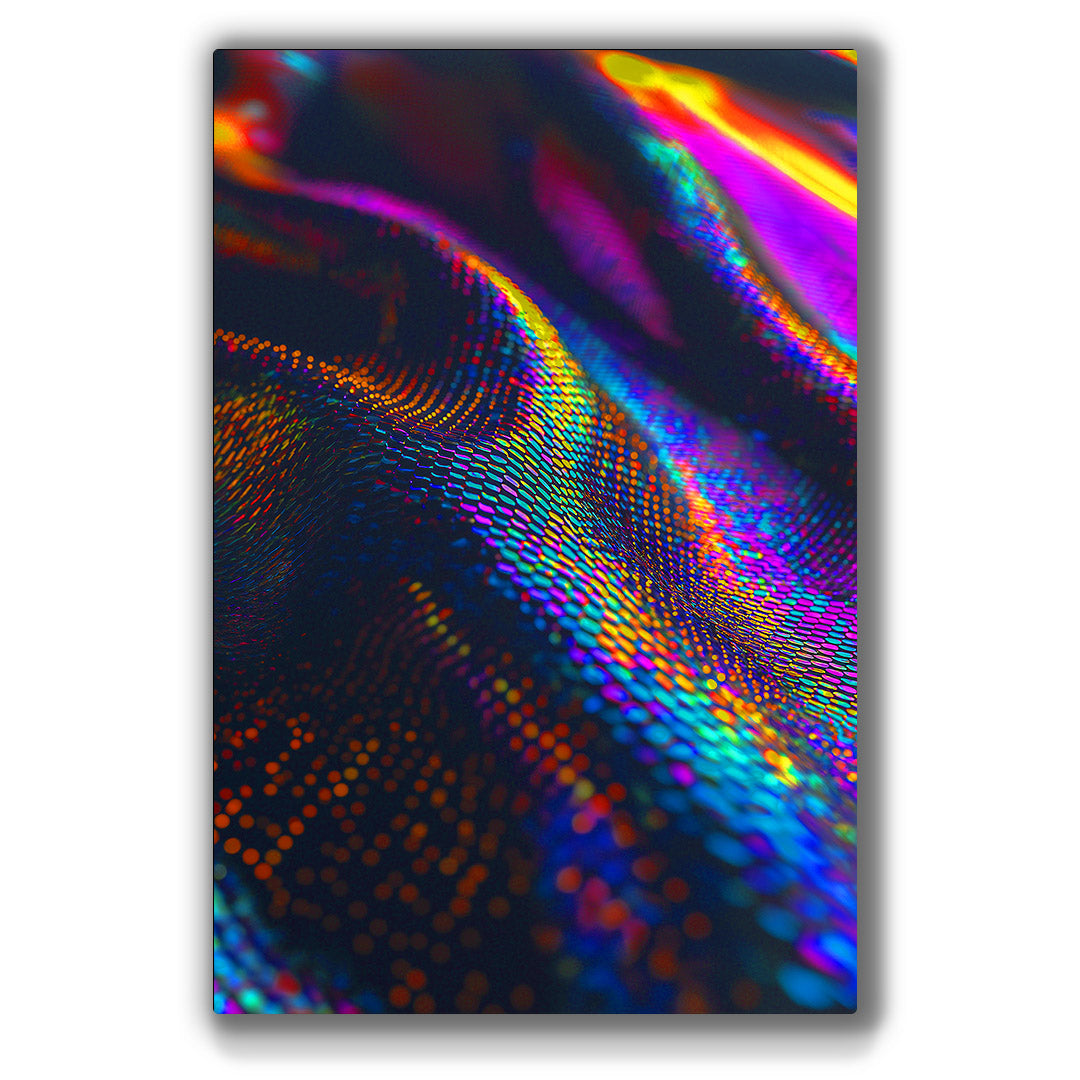 Colorful neon wave art with dynamic and iridescent textures.