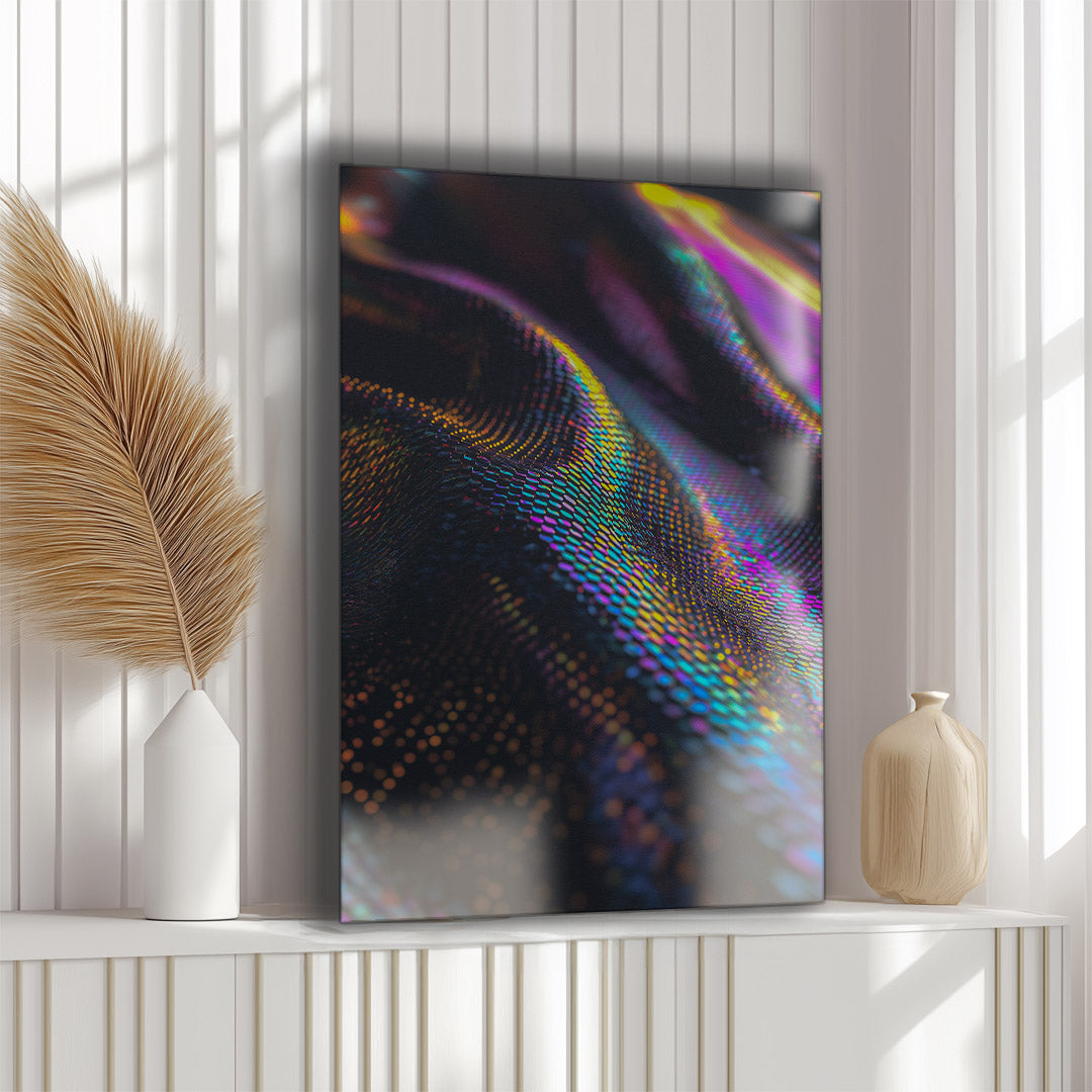 This art piece features a mesmerizing, wave-like neon texture.